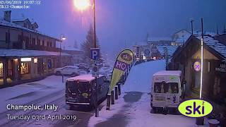 Webcam Early April Snowfall in Champoluc [upl. by Aile]