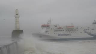 Shetland Ferry MV Hrossey South Breakwater during Storm Alex Aberdeen Harbour Scotland 20104 [upl. by Annocahs899]