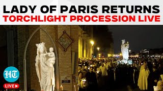 Notre Dames Historic Night LIVE  Virgin Statue Returns  Paris Cathedral  Torchlight Procession [upl. by Pammy]