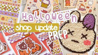 Preparing my HALLOWEEN Shop Update 🎃 punch needle packaging making stickers at home [upl. by Doyle]