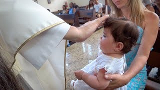 BATIZADO DA LAURA NO BRASIL Igreja em Santos SP  Daily Vlog em Familia Férias Brancoala [upl. by Boffa905]