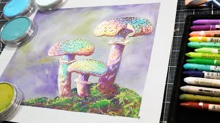 Magical Pastel Mushrooms PanPastel amp Watercolor Crayon [upl. by Otxis]