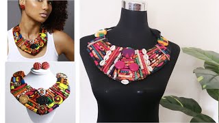 How to make this Beautiful Statement African Print Fabric Necklace  Ankara DIY [upl. by Hsemin541]