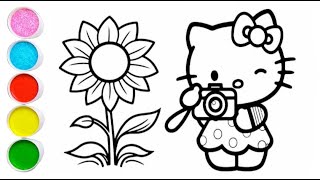 Hello Kitty with Flower Drawing for kids Painting amp Coloring for Kids Toddlers  Easy To Draw [upl. by Marthena]