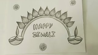 happy diwali pencil drawing  diwali theme drawing diya drawing easy [upl. by Willette]