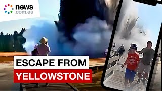 Tourists run for their lives after Yellowstone explosion [upl. by Ellimac599]