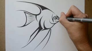 How to Draw an Angelfish  Tribal Tattoo Design Style [upl. by Patton92]