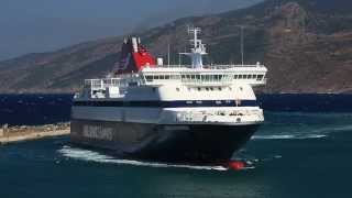 The Greek ferry Nissos Mykonos arrival and departure at Evdilos Ikaria [upl. by Lem403]