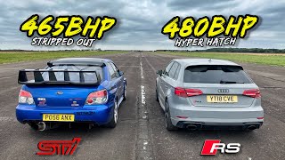 STILL RELEVANT 465BHP SUBARU IMPREZA WRX STI vs 480BHP AUDI RS3 [upl. by Nyladnarb603]