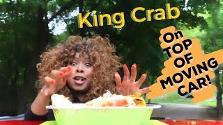 KING CRAB  SEAFOOD BOIL MUKBANG  on top of a MOVING CAR [upl. by Holub]