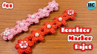 Tutorial Konektor Masker Rajut Motif Popcorn  Simple Crochet Mask Connector [upl. by Kooima347]