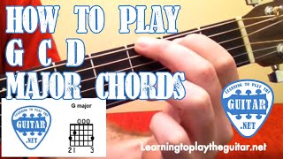 How To Play G C D Major Chords  Learning To Play The Guitar [upl. by Airuam]