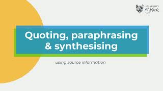 Quoting paraphrasing amp synthesising an introduction [upl. by Warfore]