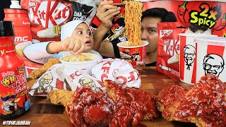 RED WHITE Themed 🤍❤️ SPICY NUCLEAR BATTLE Samyang KFC 4X SPICY ala Tanboykun CHALLENGE [upl. by Fonz]