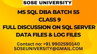 SqlDBA Batch 55 Class9 Full Discussion on Sql Server Data files amp Log files Contact 91 9902590140 [upl. by Notnert]