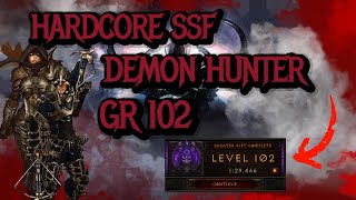 Diablo 3 Season 30 SSF HC Demon Hunter GR 102 in 130 min GoD DH [upl. by Arty943]