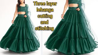 three layer lehanga cutting and stitching  designer lehenga cutting and stitching  lehanga design [upl. by Eillit375]