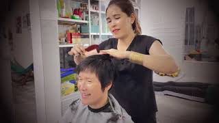 My Short Haircut by a Professional in VietnamThinning Shear amp Point Cutting for Wyspy and Frenzy [upl. by Enyad]