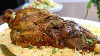 طبخ فخذ الخروف والرز بهذة الطريقة الفخمة بالفرن يجعلها روعة للعزايم Cooking DELICIOUS Leg of Lamb [upl. by Janeczka612]