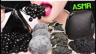 ASMR BLACK FOOD TAPIOCA PEARLS FLYING FISH ROE ICE CREAM 타피오카 펄 날치알 아이스크림 앙버터 먹방 EATING SOUNDS [upl. by Nance]