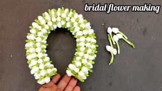 bridal flower veni making in tamil  nanthiyavattai garland  jasmine flower garland making [upl. by Arres]