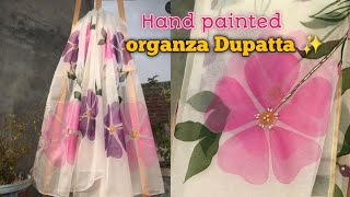 Handpainting organza dupatta ✨️ how to paint dupatta handpainting [upl. by Carrington]