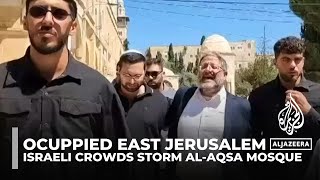 Israeli crowds storm AlAqsa Mosque West Bank villages on Jewish holiday [upl. by Trixy]