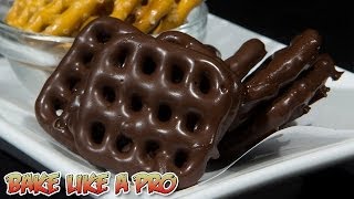 Dipped Dark Chocolate Waffle Pretzels Recipe [upl. by Ahsratal683]