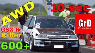 10 sec  Dragster beast 600 hp  Toyota starlet ep70  AWD  street legal [upl. by Nollaf]