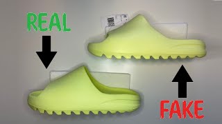 REAL VS FAKE ADIDAS YEEZY SLIDE GREEN GLOW [upl. by Enirehtahc822]