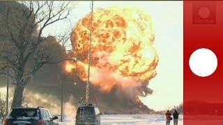 Oil Train Inferno Video of massive explosion as US train derails in North Dakota [upl. by Eseuqcaj]