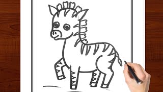 Zebra drawing for kids easy and simple  How to draw Zebra for kids  Zebra Drawing  kids drawing [upl. by Sidwohl]