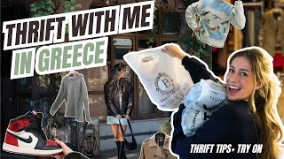 THRIFT WITH ME in Greece  Thrifting vlog  try on in Thessaloniki [upl. by Mad]