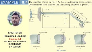 Determine state of stress that loading at point C  Example 84  Mechanics of Materials RC Hibbeler [upl. by Finny145]