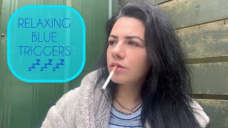 ASMR  Blue Triggers 💤 Whispering Smoking Fabric Scratching Tapping etc [upl. by Eirtemed]