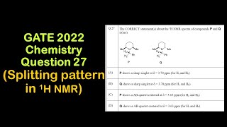 Splitting pattern in 1H NMR spectrum  Organic Spectroscopy  GATE 2022 Chemistry  Question 27 [upl. by Adnawak]