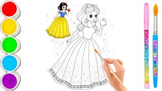 Coloring with Sticker Book Dress Up Disney Princess ArielSnow WhiteBelleCinderella [upl. by Egiedan]