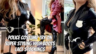 STYLING Leather Worlds Police Costume ANN SUMMERS HouseofCB Leather Coat Overknee HighBoots Stocking [upl. by Defant]