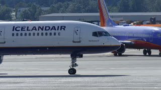 Icelandair 757200 Pushback and Takeoff  SeaTac Airport SEAKSEA [upl. by Phi]