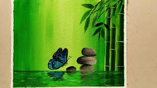 Step by Step Acrylic Painting on Canvas for Beginners Nature Scenery Painting Go Green Painting [upl. by Eceinal]