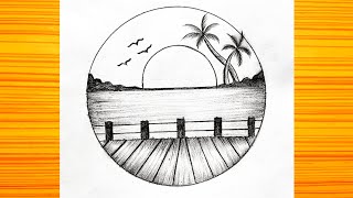 Beautiful Circle Drawing With Pencil  Circle Scenery Drawing Easy  Circle Drawing  Chitra  Arts [upl. by Diandre]