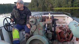 Unique one cylinder diesel boat engine starting up [upl. by Adnamar]