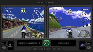 Sega Manx TT Superbike Arcade vs Sega Saturn Side by Side Comparison [upl. by Yendor697]