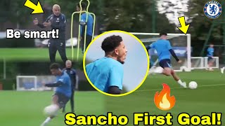 Jadon Sancho Scores First Goal at Chelsea Training 🔥Sancho First Training at Cobham [upl. by Damle]