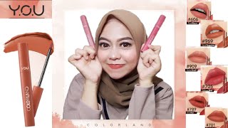 YOU Colorland Powder Mousse Lip Stain Swatches  Review amp Uji ketahanan [upl. by Ydoj]