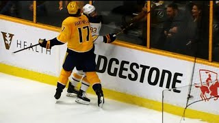 Antipin stretchered off after hit from Hartnell into the boards [upl. by Nahoj]