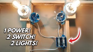 How To Wire 2 Single Pole Switch Inside 2 Gang JBox To Light Fixture 2022  DIY Beginner Tutorial [upl. by Ahsiya]