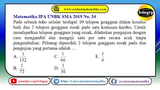 UNBK SMA 2019 Pembahasan Matematika IPA No 34  Peluang  Latihan UNBK 2020 [upl. by Raknahs]