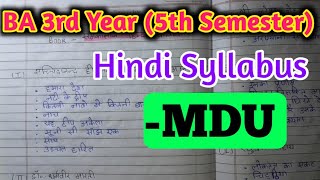 BA PASS amp Hons 5th Semester Hindi syllabus MDU  Kurukshetra University  3rd Year [upl. by Allemac]