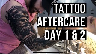 How To Treat A New Tattoo Healing ProcessAftercare DAY 1 amp 2 [upl. by Lauritz]